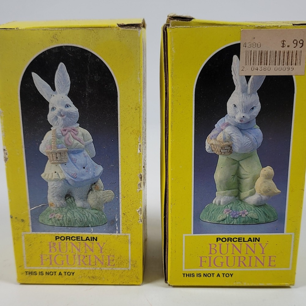 Vintage 1994 Four Star Porcelain Bunny Figurine Set of 2 Easter Rabbit Decor